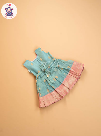 Rose Pink & Light Blue  - Kids Readymade Frocks