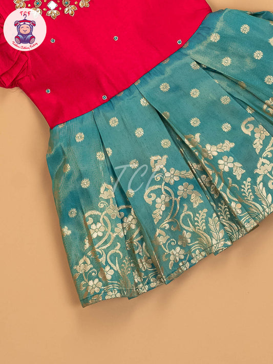 Pink & Light Green - Kids Readymade Frocks