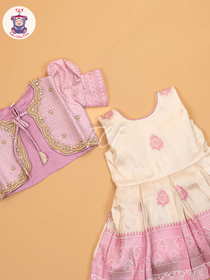 Pink & Half White - Kids Readymade Frocks