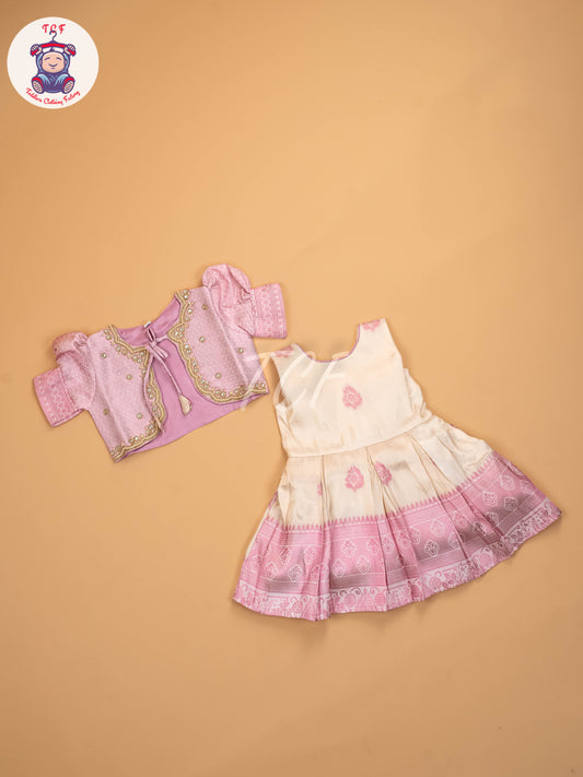 Pink & Half White - Kids Readymade Frocks