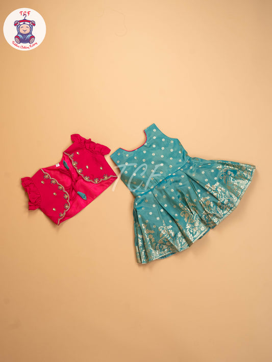 Pink & Greenish - Kids Readymade Frocks