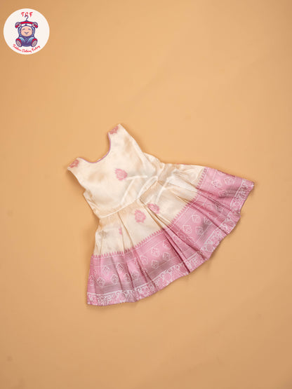 Pink & Half White - Kids Readymade Frocks
