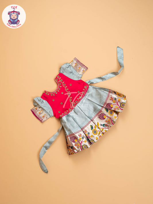 Pink & Grey - Kids Readymade Frocks