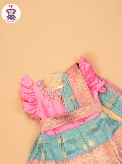 Baby Pink & Green - Kids Readymade Frocks