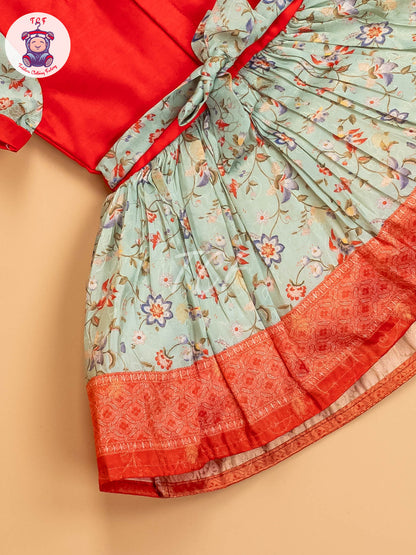 Red & Light Green - Kids Readymade Frocks