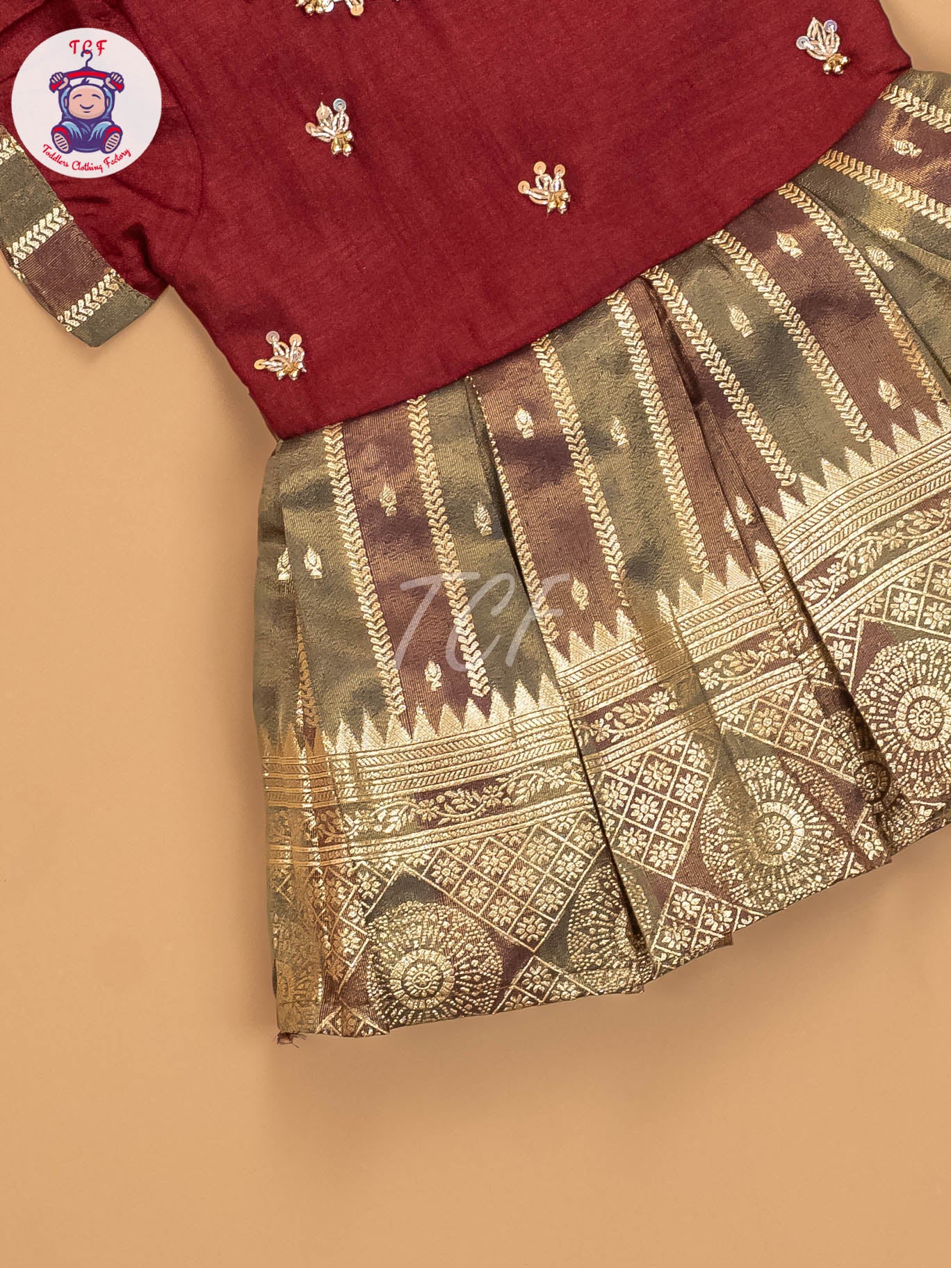 Maroon & Gold - Kids Readymade Frocks
