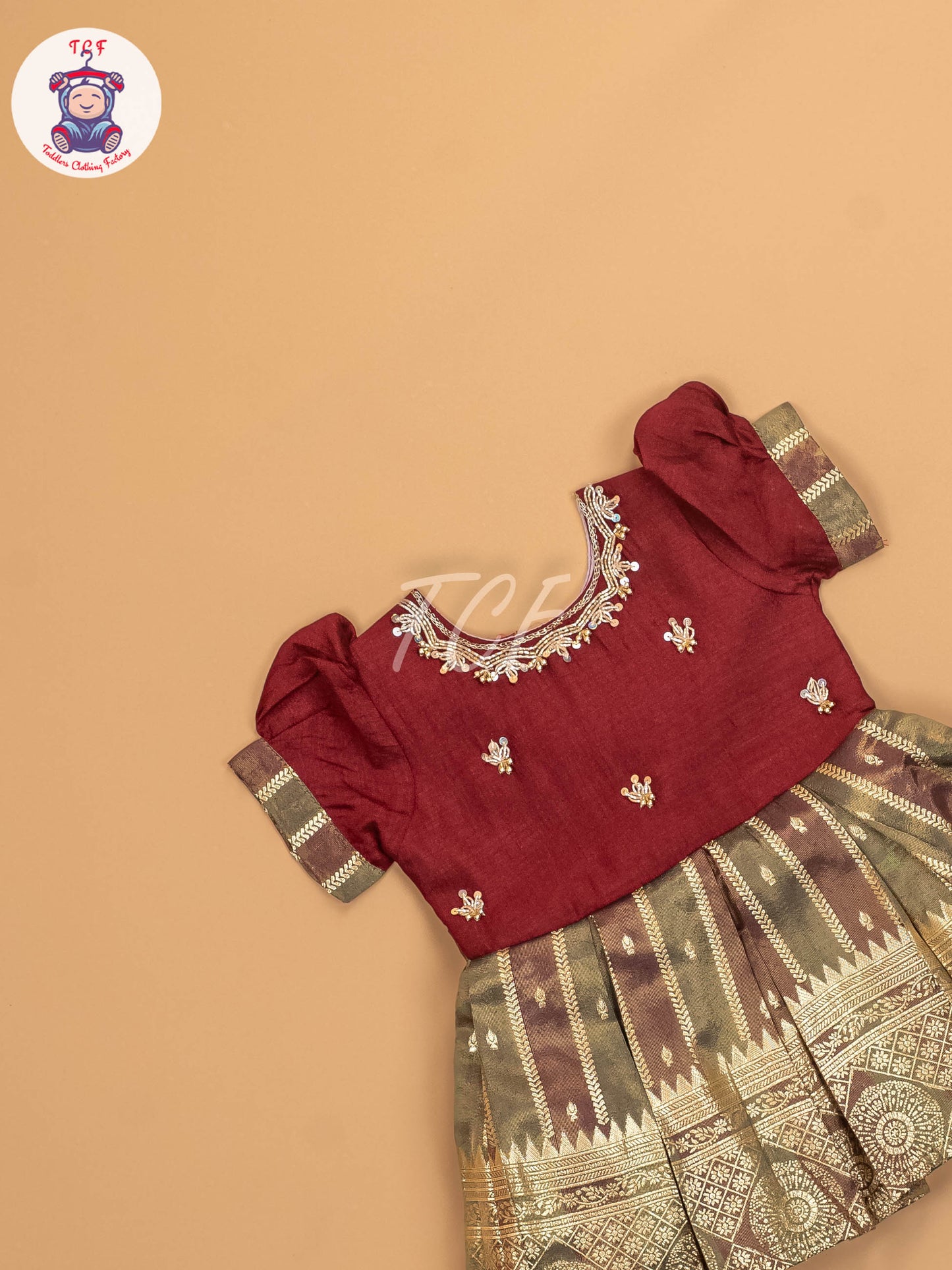 Maroon & Gold - Kids Readymade Frocks