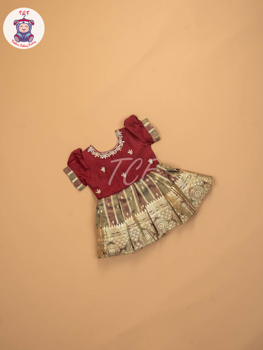 Maroon & Gold - Kids Readymade Frocks