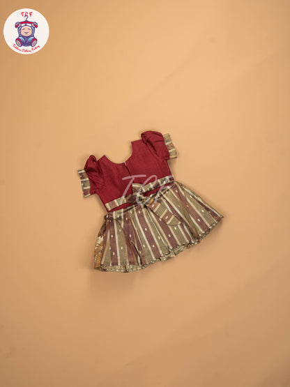 Maroon & Gold - Kids Readymade Frocks