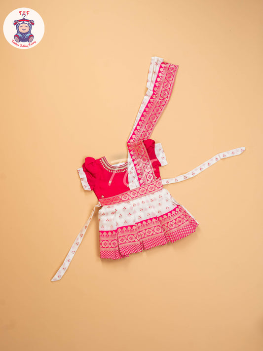 Pink & White  - Kids Readymade Frocks