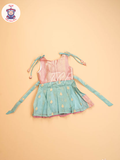 Pink & Green Tissue - Kids Readymade Frocks