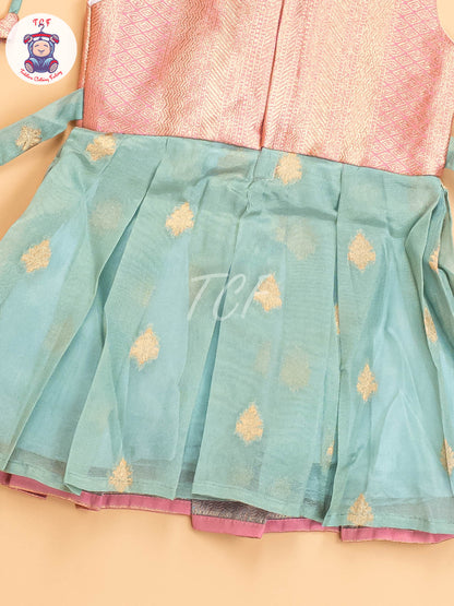 Pink & Green Tissue - Kids Readymade Frocks