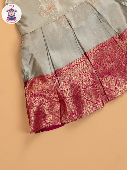Pink & Light Grey - Kids Readymade Frocks
