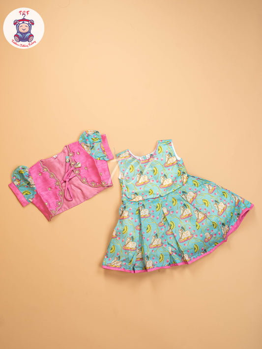 Pink & Sky Blue - Kids Readymade Frocks