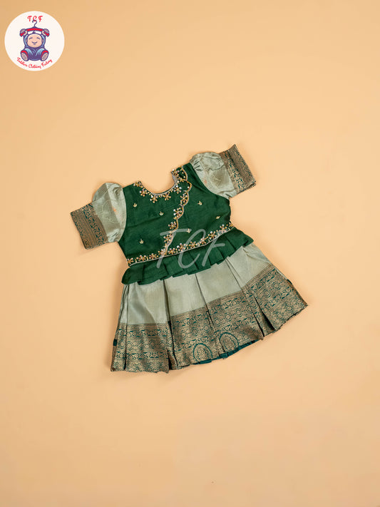 Dark Green & Pastel Green - Kids Readymade Frocks