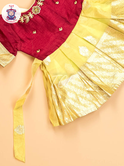 Maroon & Lime Green - Kids Readymade Frocks