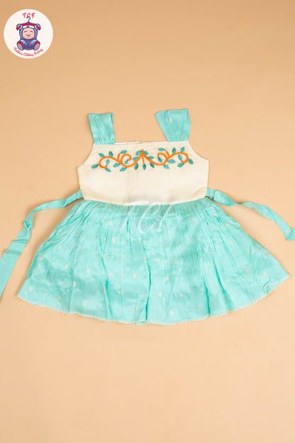 Cream & Pista Green - Kids Readymade Frocks