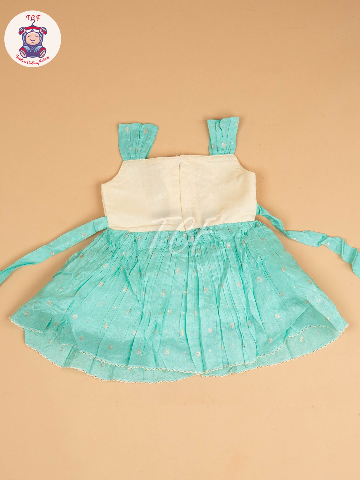 Cream & Pista Green - Kids Readymade Frocks