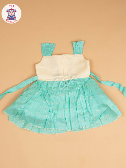 Cream & Pista Green - Kids Readymade Frocks