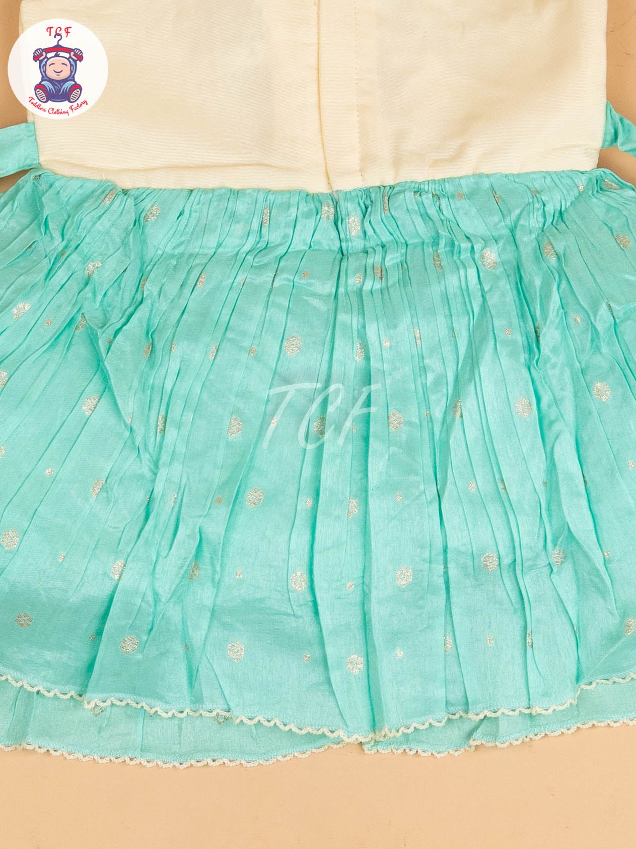 Cream & Pista Green - Kids Readymade Frocks