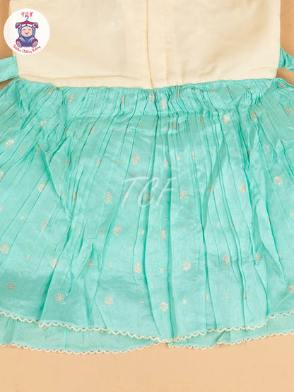Cream & Pista Green - Kids Readymade Frocks