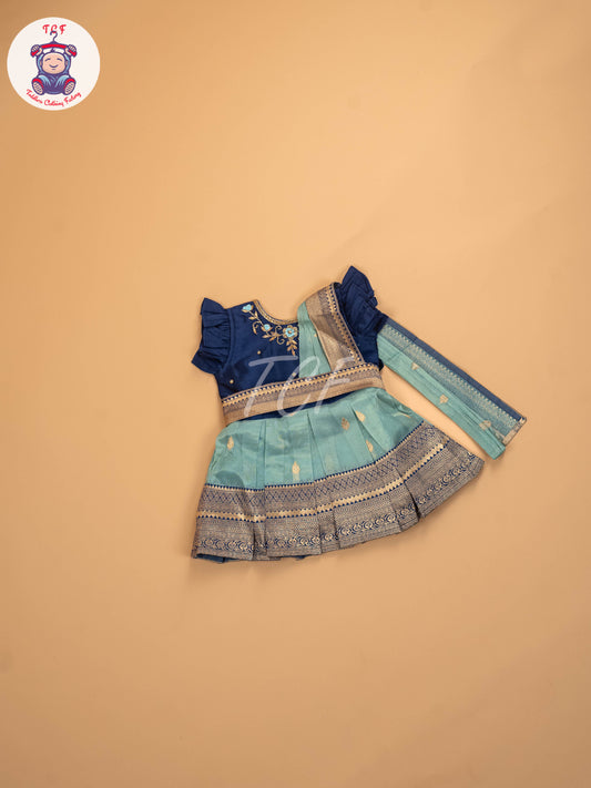Blue & Light Green  - Kids Readymade Frocks