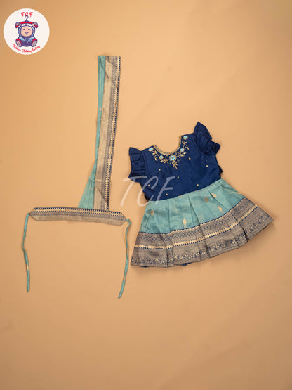 Blue & Light Green  - Kids Readymade Frocks