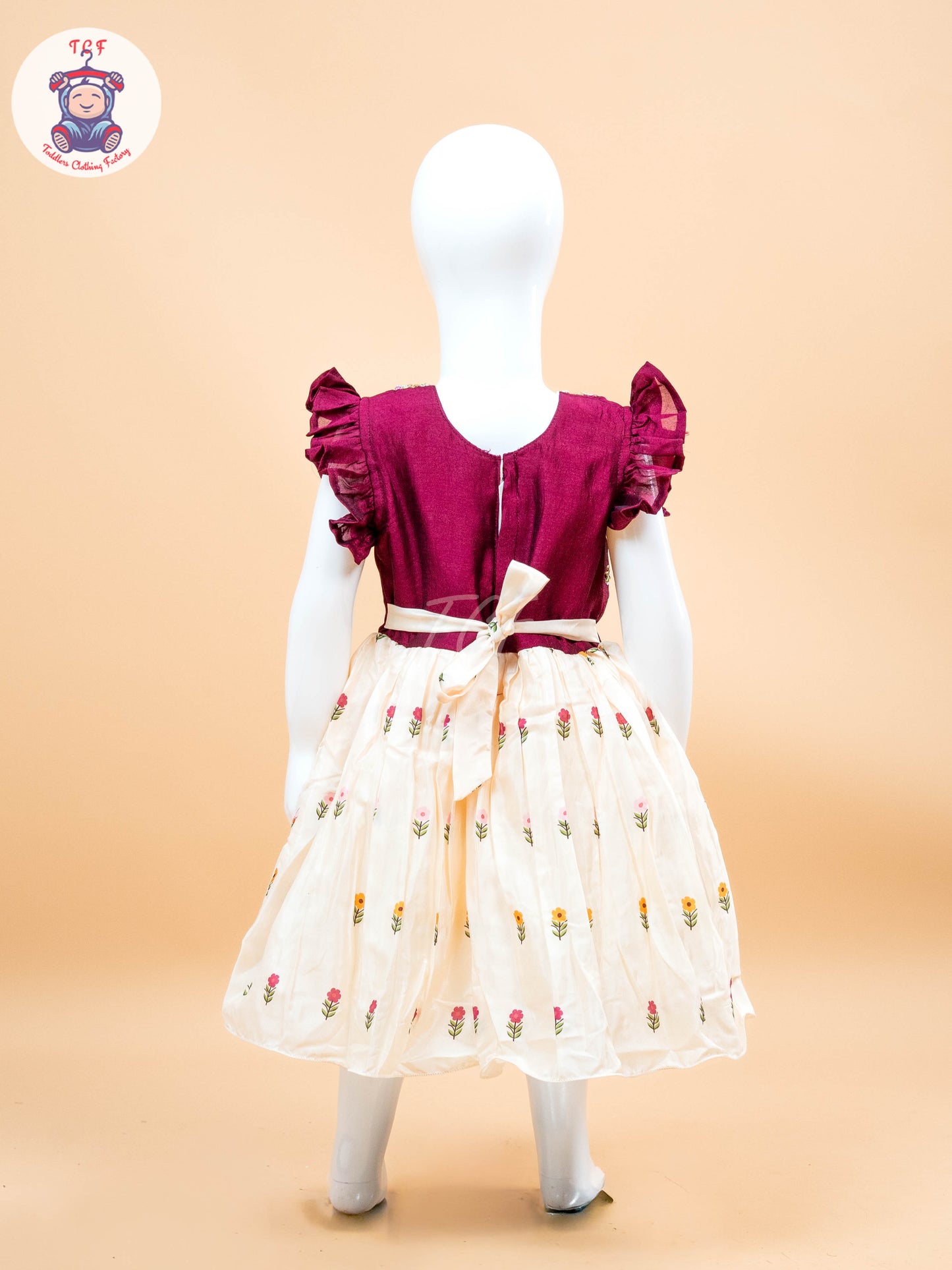 Maroon & Cream - Kids Readymade Frocks