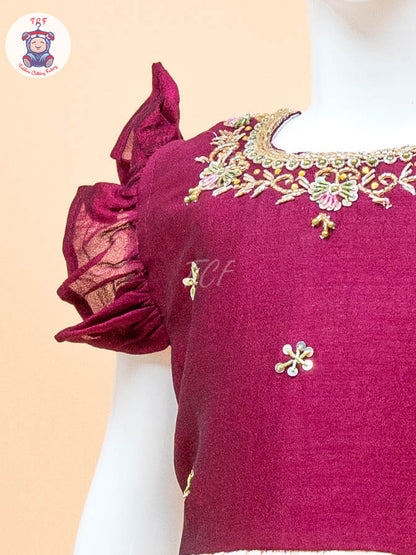Maroon & Cream - Kids Readymade Frocks
