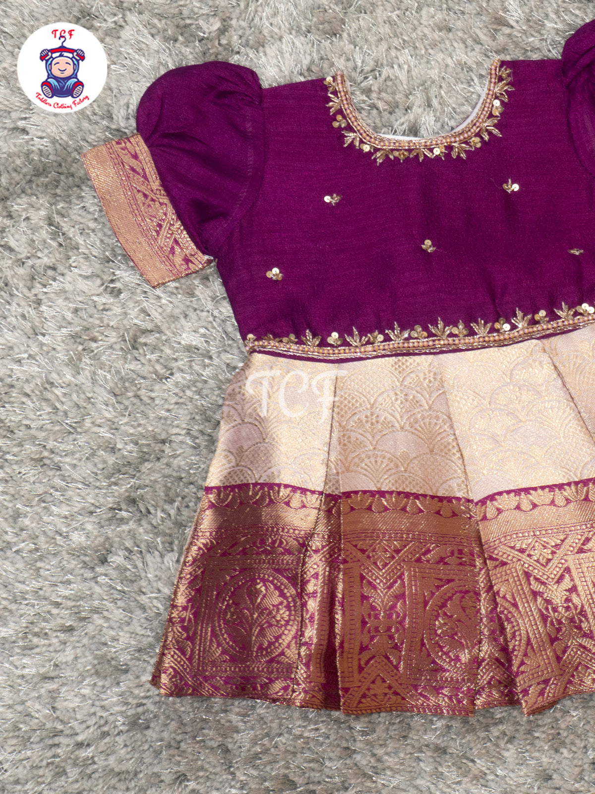 Wine Purple – Girls Embroidered Semi Silk Frocks