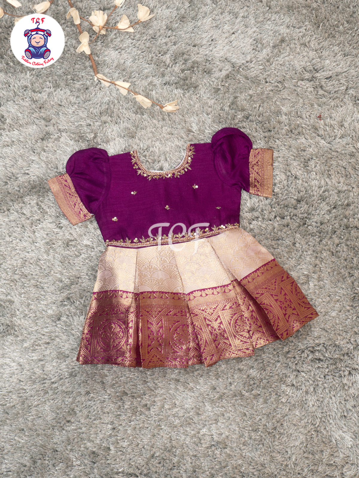 Wine Purple – Girls Embroidered Semi Silk Frocks