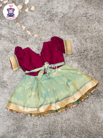 Wine & Mint Green – Girls Embroidered Semi Silk Frocks