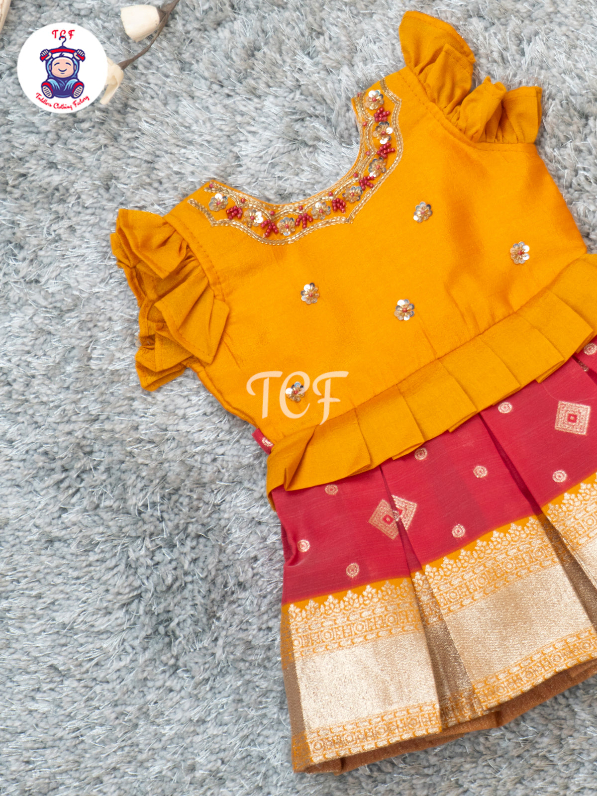 Mustard Yellow & Pink - Girls Traditional Embroidered Frocks