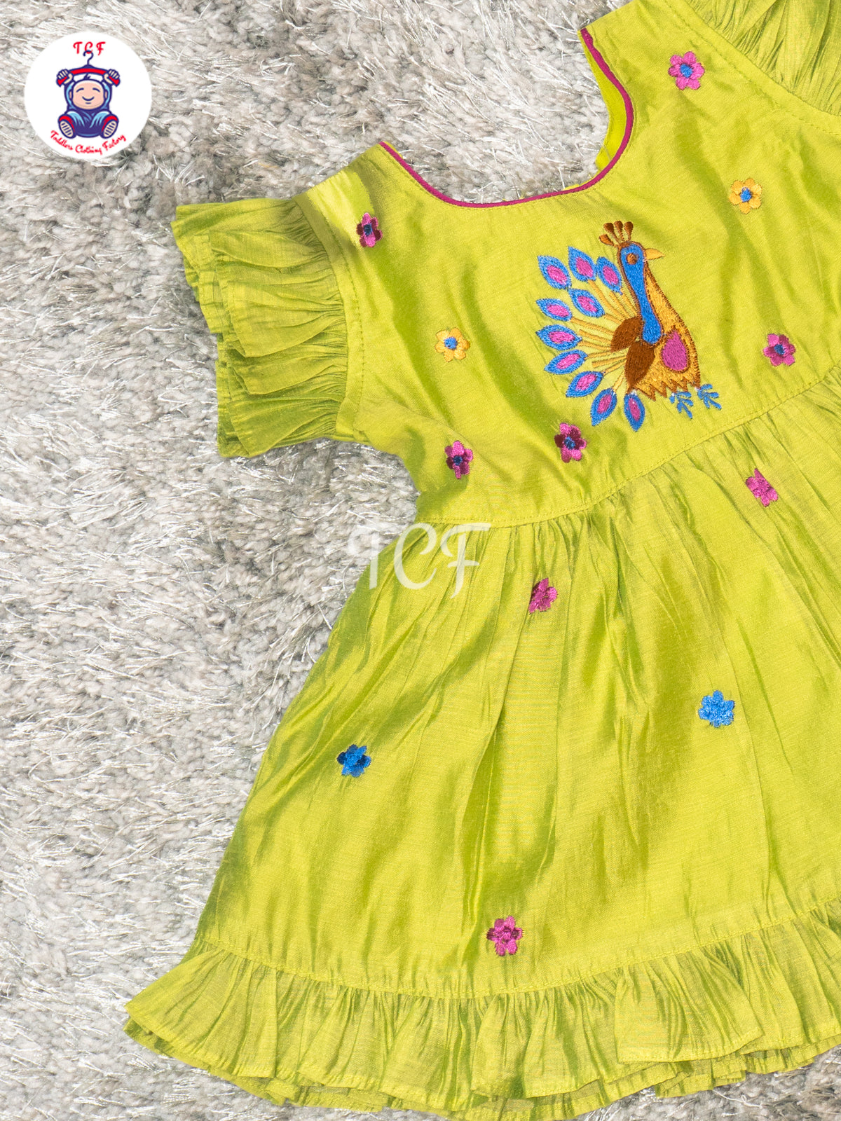 Pista Green - Girls Peacock Embroidered Frocks
