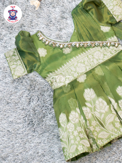 Pastel Green - Girls Floral Embroidered Frocks