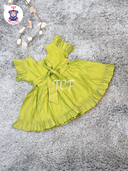 Pista Green - Girls Peacock Embroidered Frocks