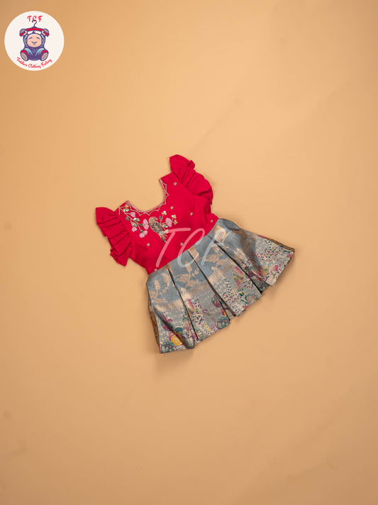 Pink & Light Blue - Kids Readymade Frocks