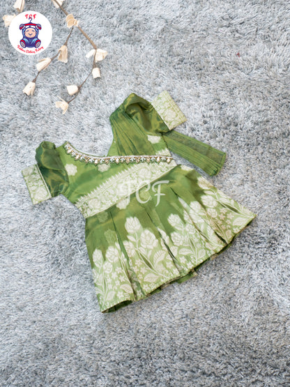 Pastel Green - Girls Floral Embroidered Frocks