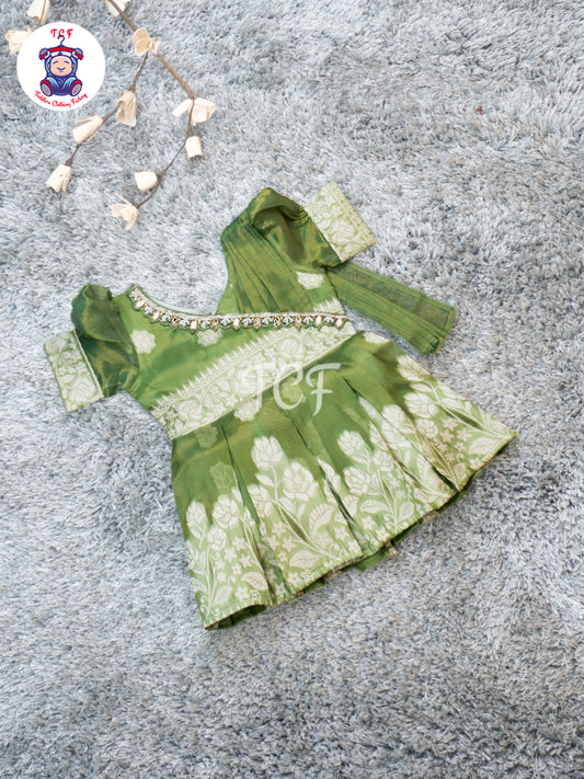 Pastel Green - Girls Floral Embroidered Frocks