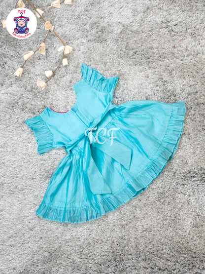 Sky Blue - Girls Floral Embroidered Cotton Frocks