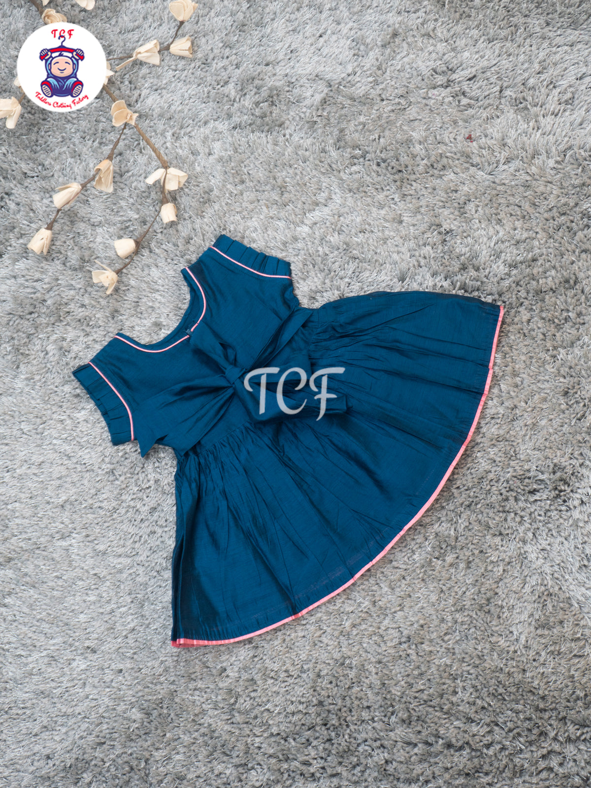Navy Blue - Girls Floral Embroidered Cotton Frocks