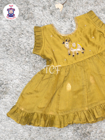 Mustard Gold - Girls Embroidered Traditional Frocks