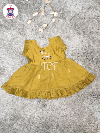 Mustard Gold - Girls Embroidered Traditional Frocks