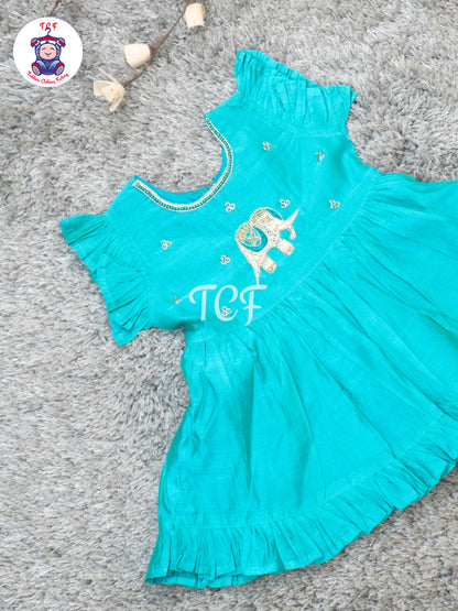 Turquoise Blue - Girls Embroidered Traditional Frocks