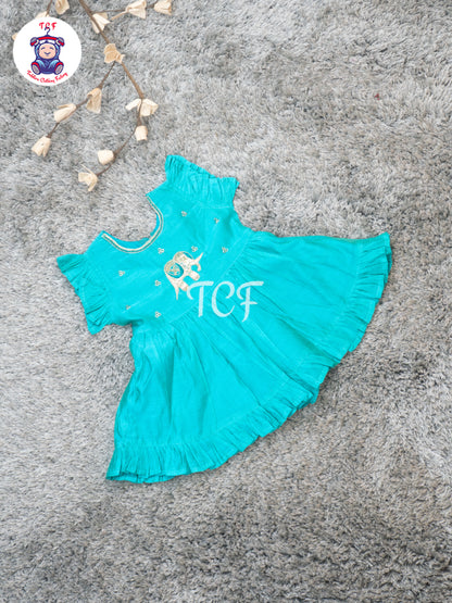 Turquoise Blue - Girls Embroidered Traditional Frocks