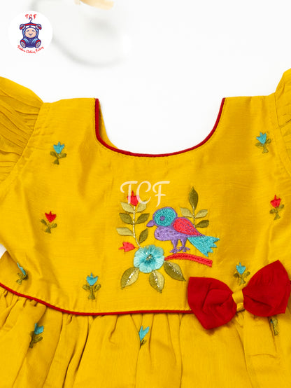Yellow - Girls Traditional Embroidered Frocks