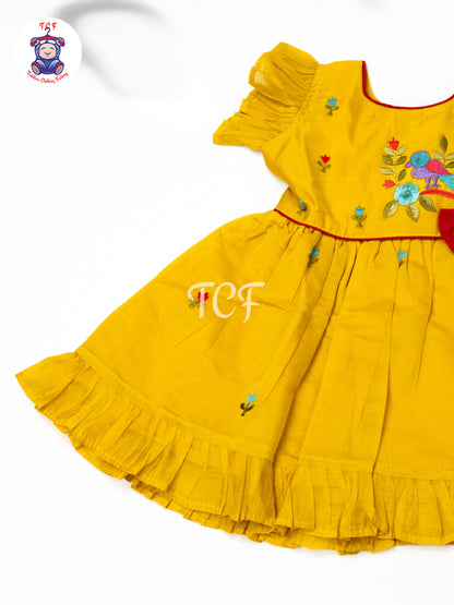 Yellow - Girls Traditional Embroidered Frocks