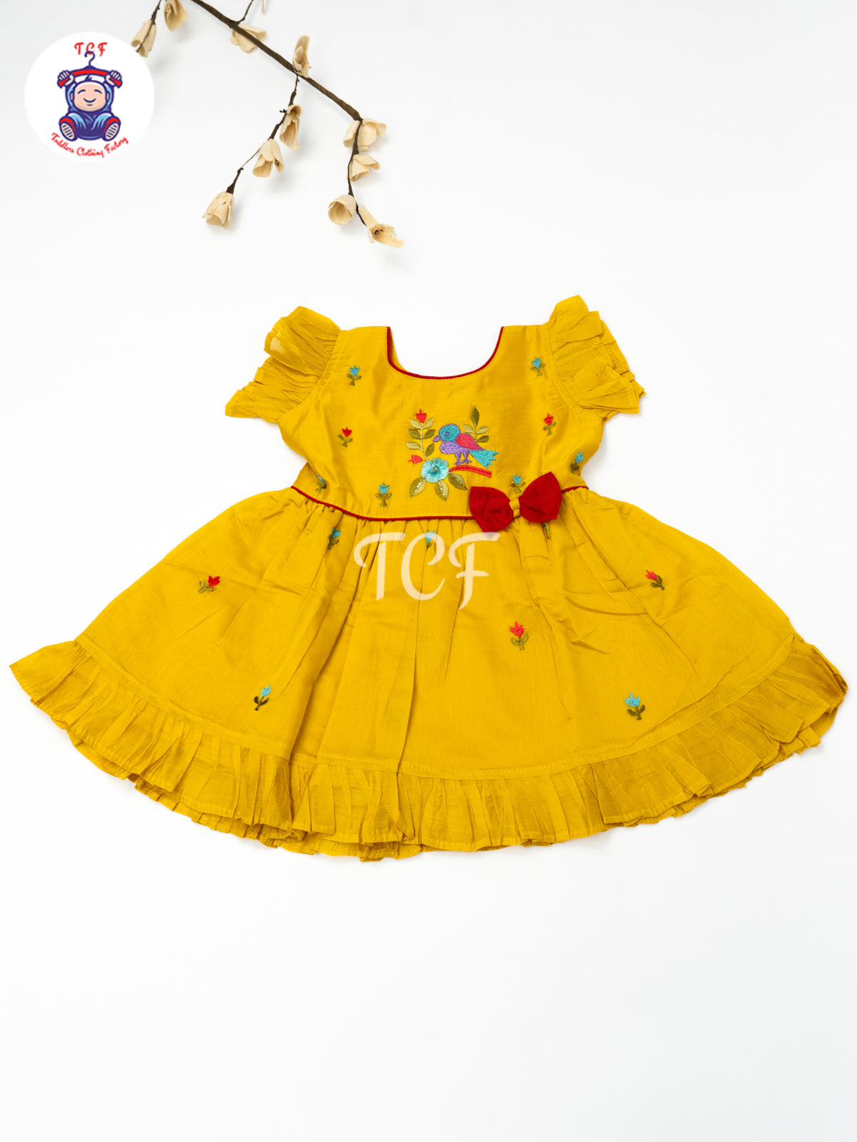 Yellow - Girls Traditional Embroidered Frocks