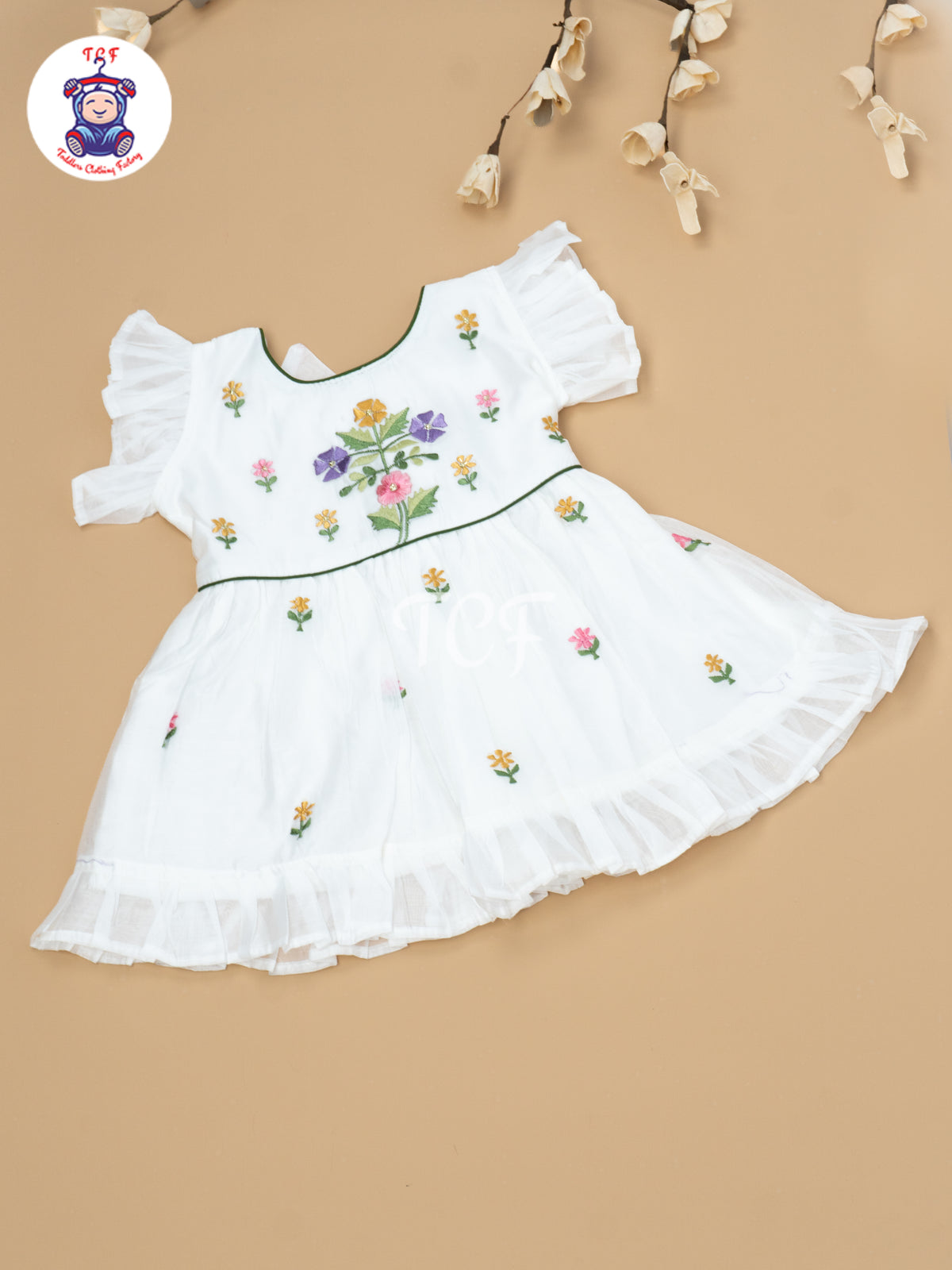 White Floral Embroidery – Kids Readymade Frocks