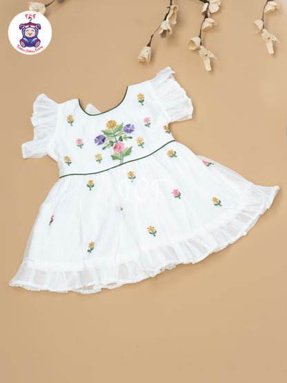 White Floral Embroidery – Kids Readymade Frocks